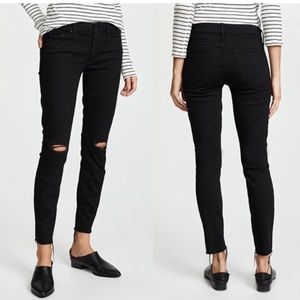 Mother The Looker Ankle Fray Guilty As Sin Black Distressed Denim Jeans 25
